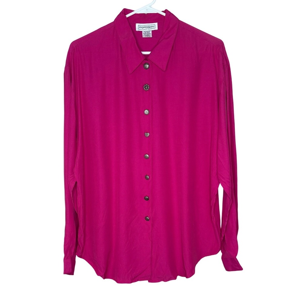 Impressions of California VTG Magenta Pink Button Down Eclectic Buttons Large